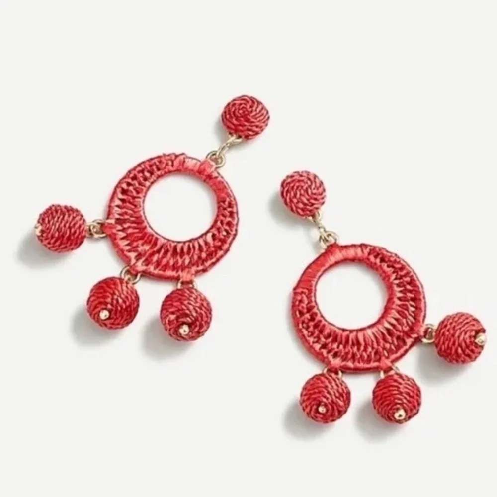 NWT J. Crew Raffia Drop Earrings Red